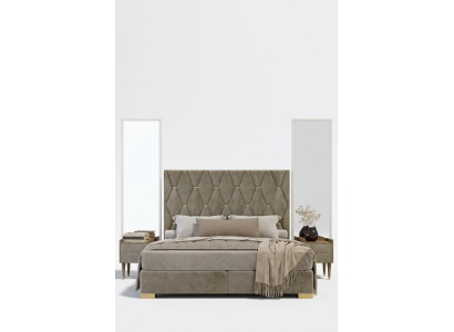 Grijze slaapkamer tweepersoonsbed met design nachtkastjes luxe 3-delige set