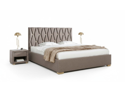 Bruin textiel bed designer gestoffeerde nachtkastjes slaapkamer meubels 3-delig