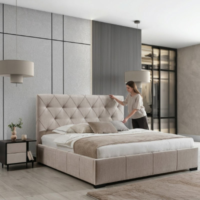 Beige Chesterfield-tweepersoonsbed Textiel Nachtkastjes Slaapkamer Set