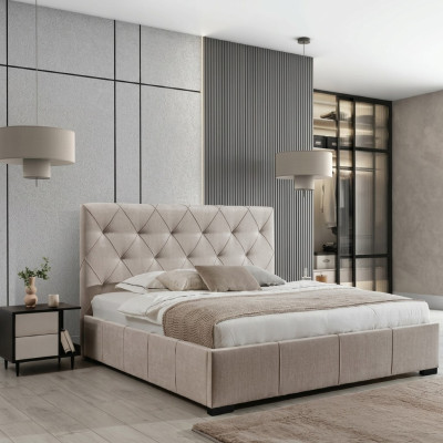 Beige Chesterfield-tweepersoonsbed Textiel Nachtkastjes Slaapkamer Set