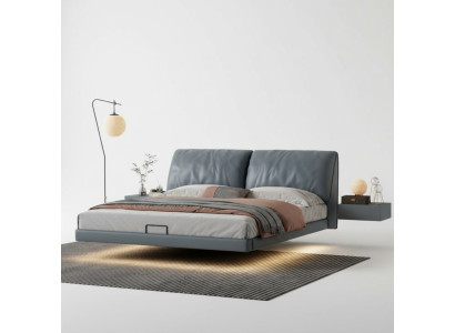 Grijze slaapkamer Designer bedden Houten frame Moderne luxe meubels.
