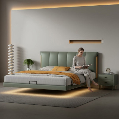 Groene muurbed ontwerper slaapkamer bedden leren bedden textiel bedden