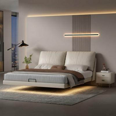 Witte slaapkamer wandbed ontwerper leren tweepersoonsbedden houten frame