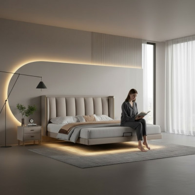 Witte slaapkamer tweepersoonsbed design luxe meubels houten frame bedden
