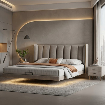 Witte slaapkamer tweepersoonsbed design luxe meubels houten frame bedden