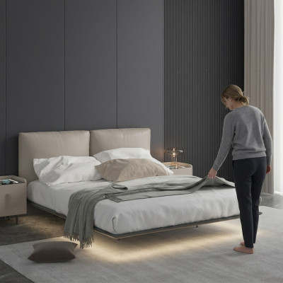 Lichtgrijs slaapkamer wandbed LED-bed designer houten tweepersoonsbedden