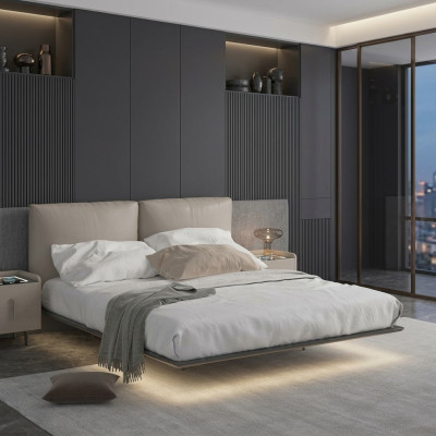 Lichtgrijs slaapkamer wandbed LED-bed designer houten tweepersoonsbedden
