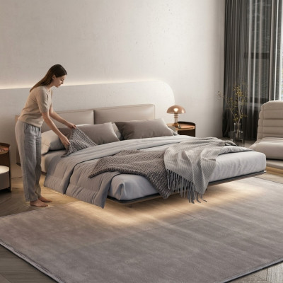 Lichtgrijze slaapkamer bed dubbele bedden Luxe bedden Houten frame