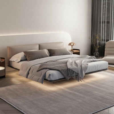 Lichtgrijze slaapkamer bed dubbele bedden Luxe bedden Houten frame
