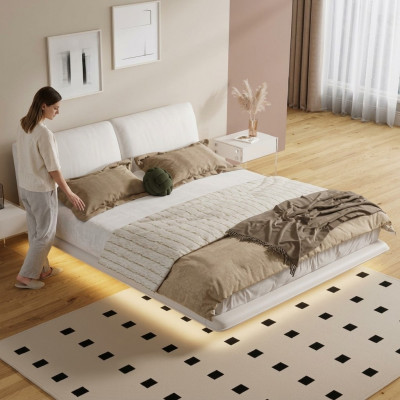 Witte slaapkamer bed ontwerper textielbedden luxe houten tweepersoonsbedden