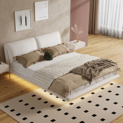 Witte slaapkamer bed ontwerper textielbedden luxe houten tweepersoonsbedden