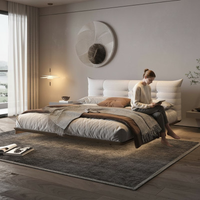 Witte slaapkamer bed ontwerper wandbed LED bedden houten frame meubels.
