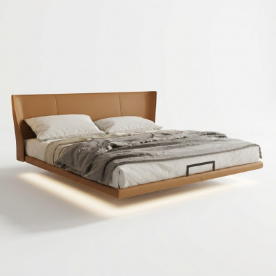 Bruin muurbed ontwerper slaapkamer meubels houten frame kunstleren bed
