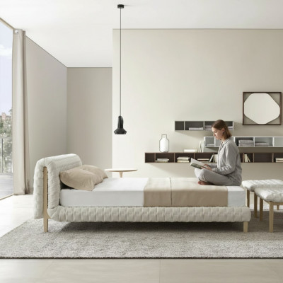 Modern wit bed Slaapkamer Designer Tweepersoonsbed Houten frame