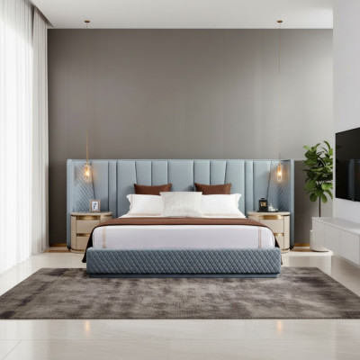 Grote slaapkamer tweepersoonsbed designer bedden houten frame gestoffeerd bed