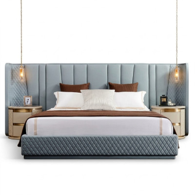 Grote slaapkamer tweepersoonsbed designer bedden houten frame gestoffeerd bed