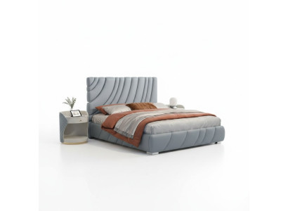 Grijze kunstlederen tweepersoonsbed Moderne roestvrijstalen bed Luxe houten frame