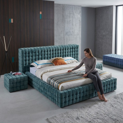 Luxe Turkoois Slaapkamer Bed Designer Tweepersoonsbed Houten Frame Nieuw