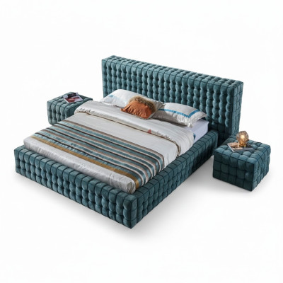 Luxe Turkoois Slaapkamer Bed Designer Tweepersoonsbed Houten Frame Nieuw