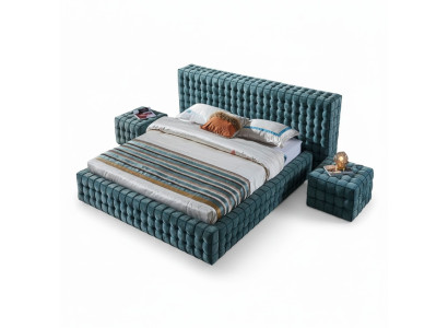 Luxe Turkoois Slaapkamer Bed Designer Tweepersoonsbed Houten Frame Nieuw