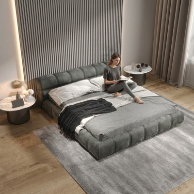 Laag Grijze Slaapkamer Bed Ontwerper Tweepersoonsbed Moderne Stijl