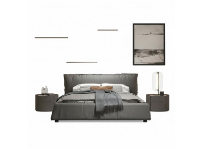 Grijze slaapkamer bed ontwerper tweepersoonsbed houten frame nieuw leren bed