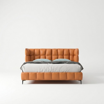 Oranje dubbel bed slaapkamer meubels textielbedden houten frame stijlvol