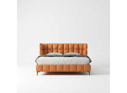Oranje dubbel bed slaapkamer meubels textielbedden houten frame stijlvol