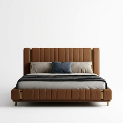 Bruin tweepersoonsbed Luxe slaapkamerbed Moderne bedden Houten frame