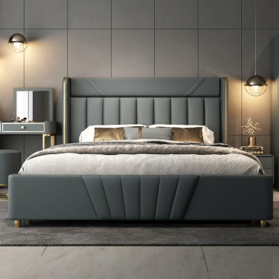 Slaapkamer Grijs Bed Designer Meubels Luxe Materialen Houten Frame