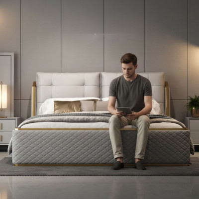 Ontwerper Wit Slaapkamer Bed Luxe Tweepersoonsbedden Houten Frame Modern