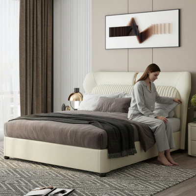 Wit roestvrijstalen bed Moderne slaapkamer Bedden Luxe houten frame Nieuw