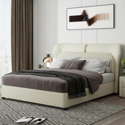 Wit roestvrijstalen bed Moderne slaapkamer Bedden Luxe houten frame Nieuw