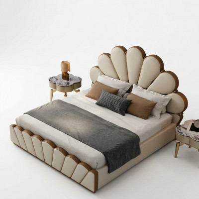Moderne beige slaapkamer bed kunstleer tweepersoonsbed designbedden