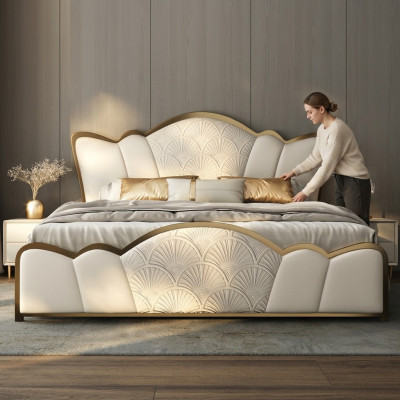 Slaapkamer Meubel Stijlvol Wit Tweepersoonsbed Moderne Leren Bedden