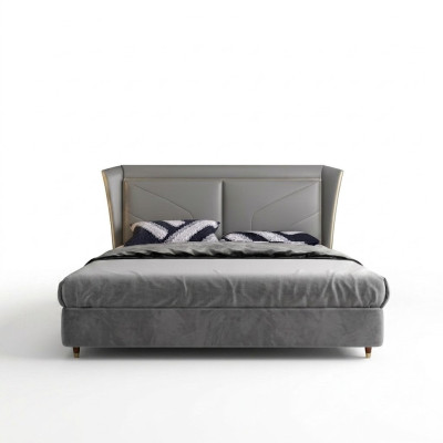 Grijze slaapkamer dubbel bed designer bedden houten frame leren bedden
