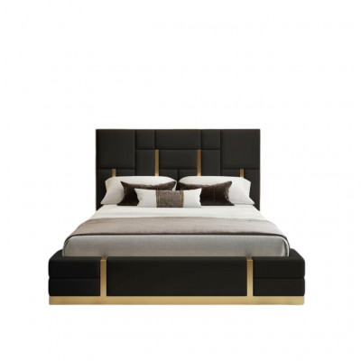 Zwarte slaapkamer bed ontwerper hout tweepersoonsbed luxe roestvrijstalen bed