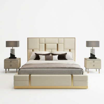 Wit tweepersoonsbed slaapkamer luxe houten frame designer roestvrijstalen bed.