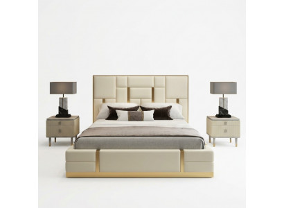 Wit tweepersoonsbed slaapkamer luxe houten frame designer roestvrijstalen bed.
