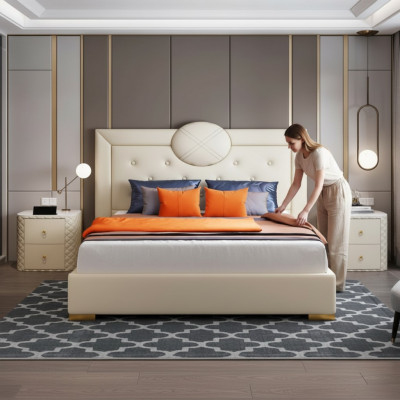 Grote witte slaapkamer tweepersoonsbed ontwerp houten frame modern bed