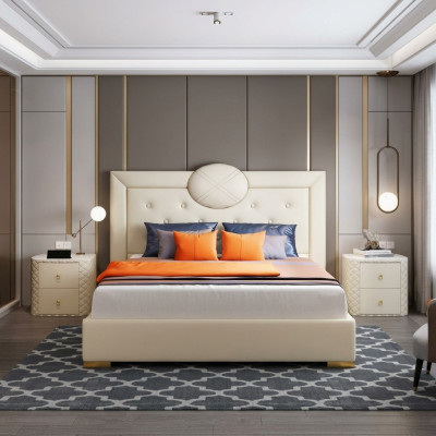 Grote witte slaapkamer tweepersoonsbed ontwerp houten frame modern bed