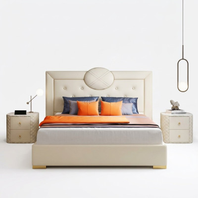 Grote witte slaapkamer tweepersoonsbed ontwerp houten frame modern bed