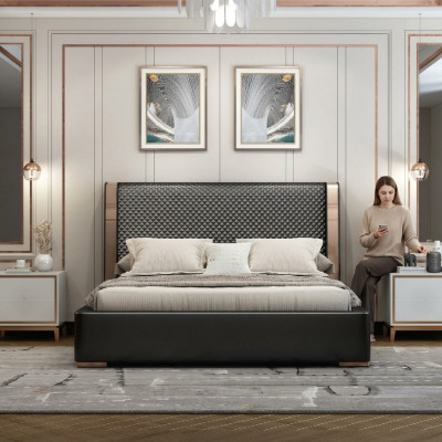 Slaapkamer bedden Grijze leren bed Moderne meubels Houten bedframe Bedden