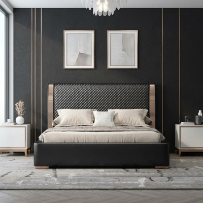Slaapkamer bedden Grijze leren bed Moderne meubels Houten bedframe Bedden
