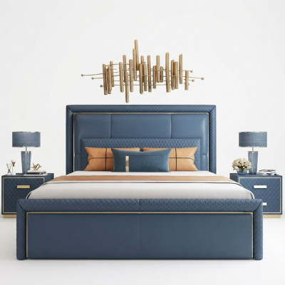 Grote Blauwe Slaapkamer Bed Designer Tweepersoonsbedden Kunstleren Bedden