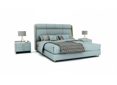 Slaapkamer Blauw tweepersoonsbed Designer bedden Houten frame Luxe meubels
