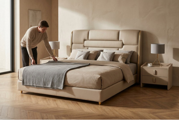 Slaapkamer meubels Ontwerper Bed Houten frame Tweepersoonsbed Moderne bedden