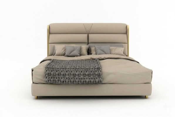 Helle beige tweepersoonsbed luxe slaapkamerbedden Modern bedontwerp.