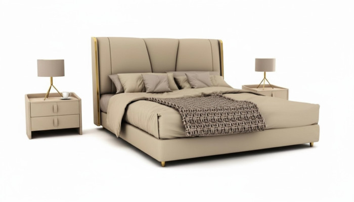 Slaapkamer Ontwerper Beige Bed Tweepersoonsbedden LED-bedden Lederen bedden