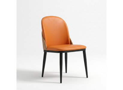 Oranje stoel eetkamer meubel ontwerper fauteuil hout textiel stoelen